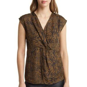 Halogen Twist Front Top In Olive- Black Splice Animal Small‎ NWT